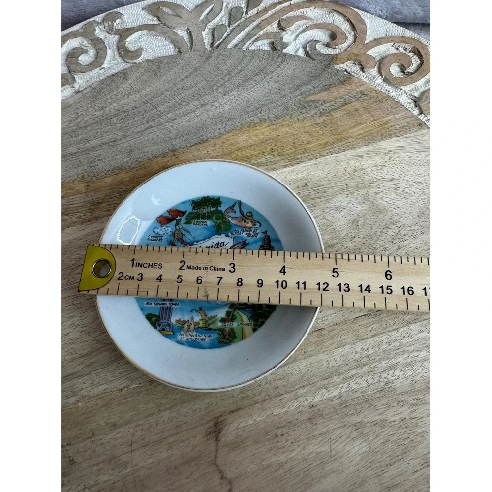Vintage Florida Souvenir Collector Plate 4 Inch Gold Rim Made in Japan Retro Map